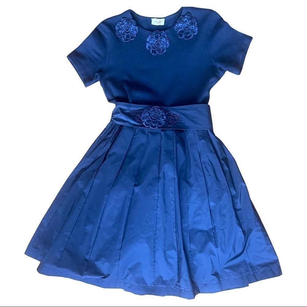 Il Gufo Custom designer size 10 navy knit and silk dress